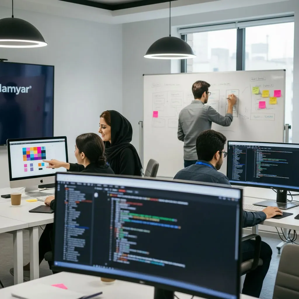 تیم طراحی سایت در حال همکاری روی پروژه